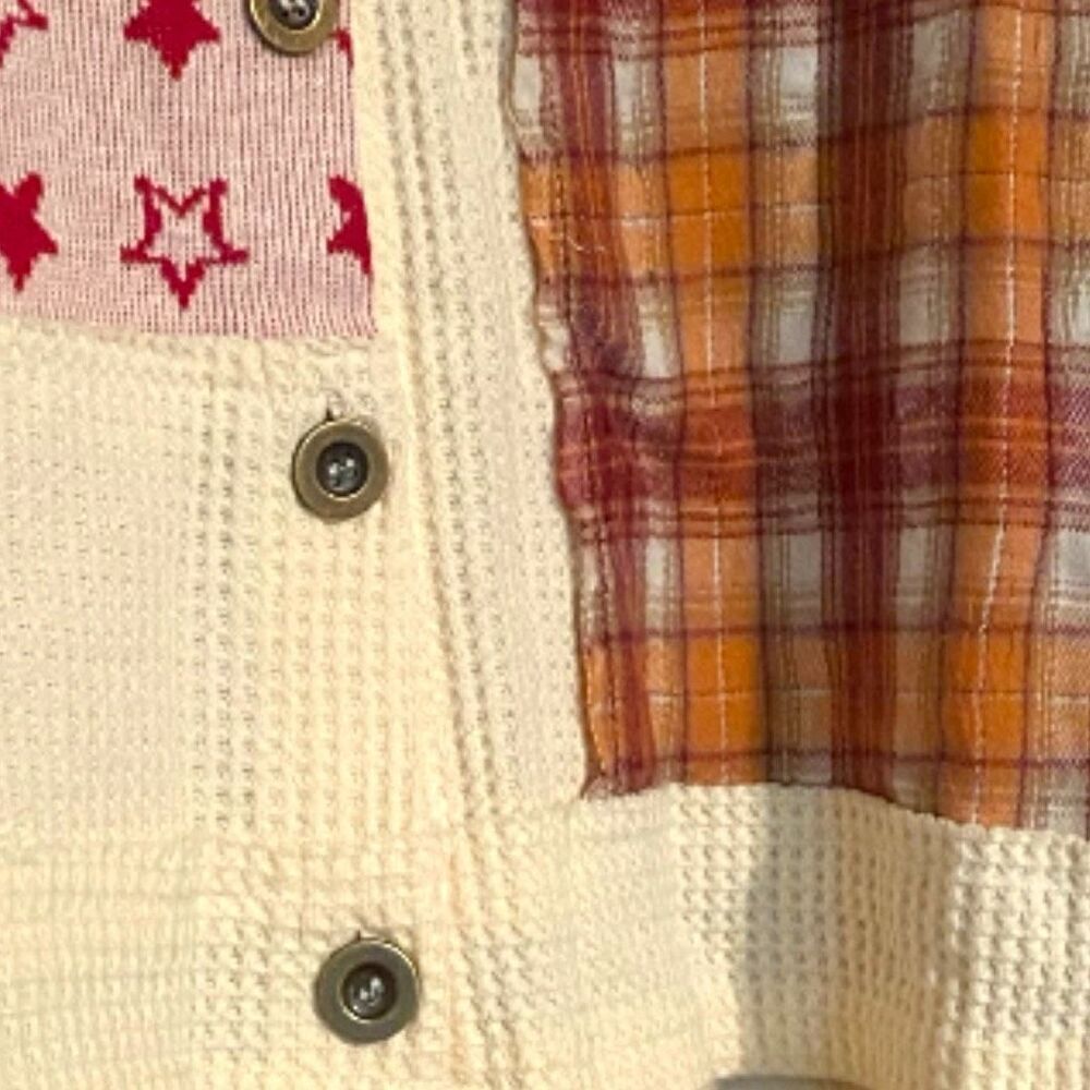 POL Patchwork Shacket Boho Plaid & Star Contrast Long Sleeve Jacket Large NEW - Picture 7 of 10